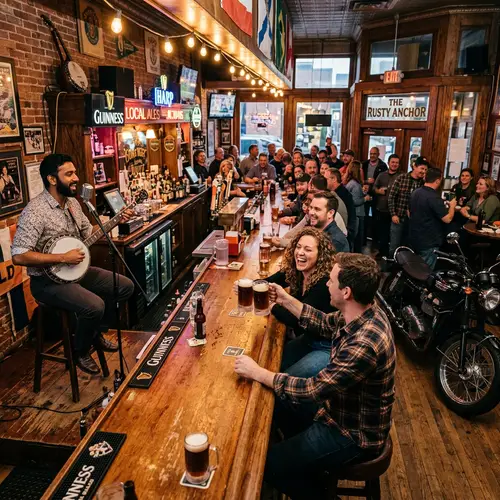 Lively Local Bar: Folk Music, Beer, and Motorcycle Charm