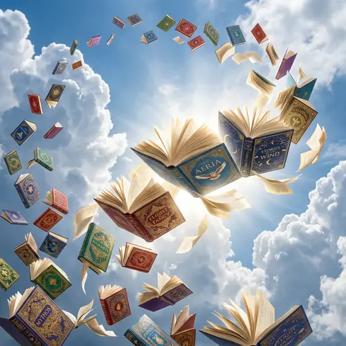 Colorful Books in Flight: Captivating Scene of Animated Books