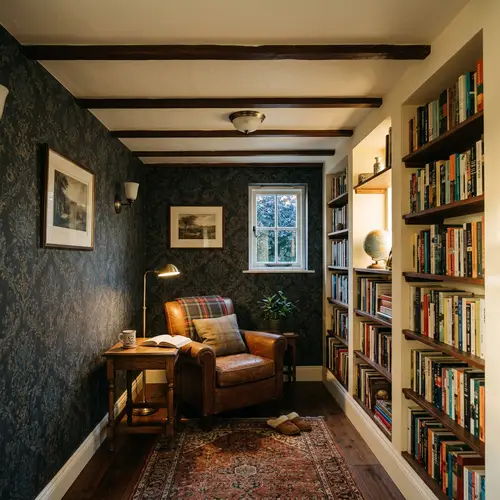 Cozy Low Ceiling Room with Book Shelves