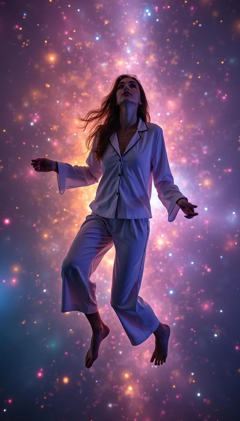Woman in Revealing Pajamas Floating in Space Woman in Revealing Pajamas Floating in Space