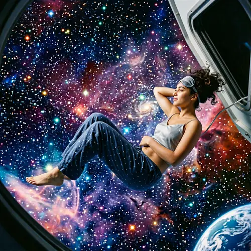 Woman in Revealing Pajamas Floating in Space