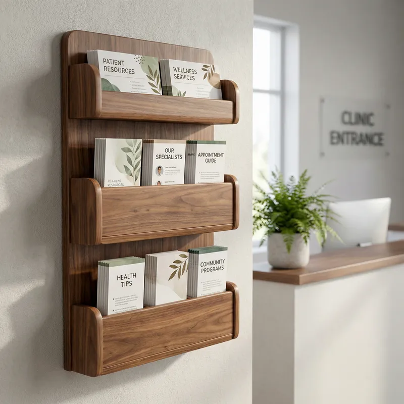 Elegant Wooden Pamphlet Holder for Clinics Elegant Wooden Pamphlet Holder for Clinics