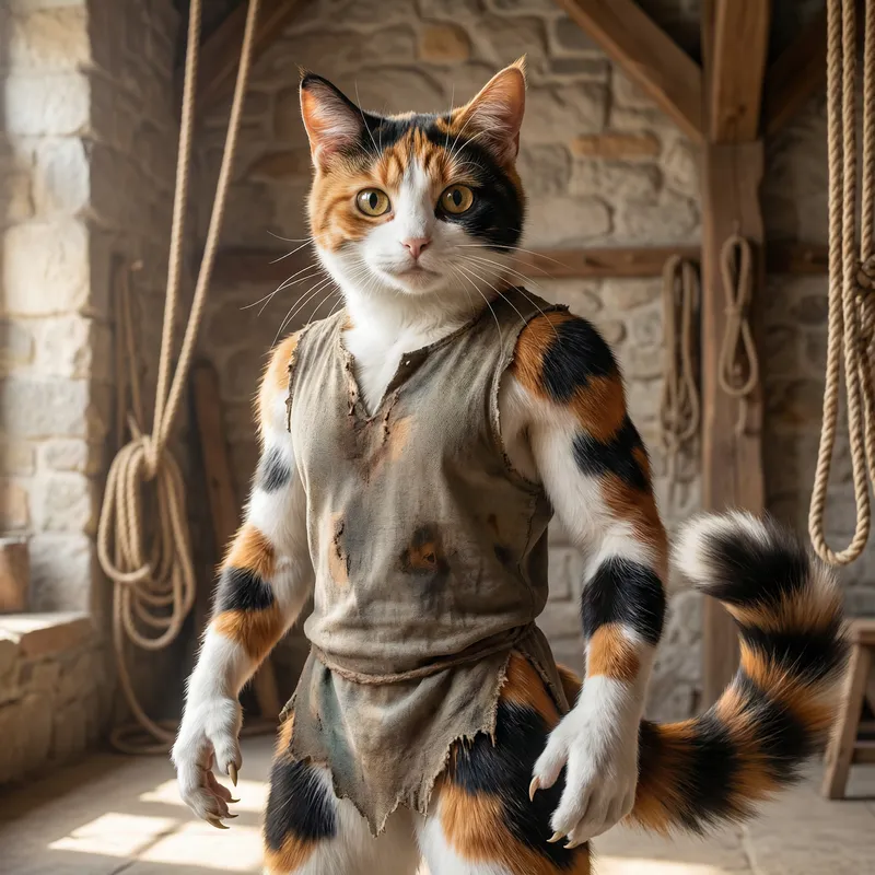 Muscular Humanoid Calico Cat Character Design