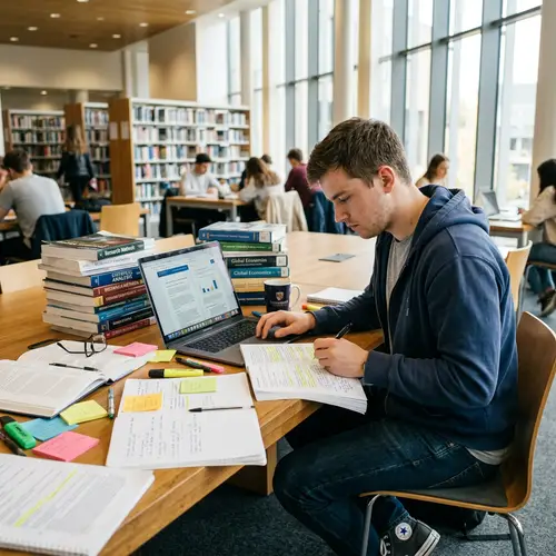 Caucasian Male Student Researching in Library | Data Gathering