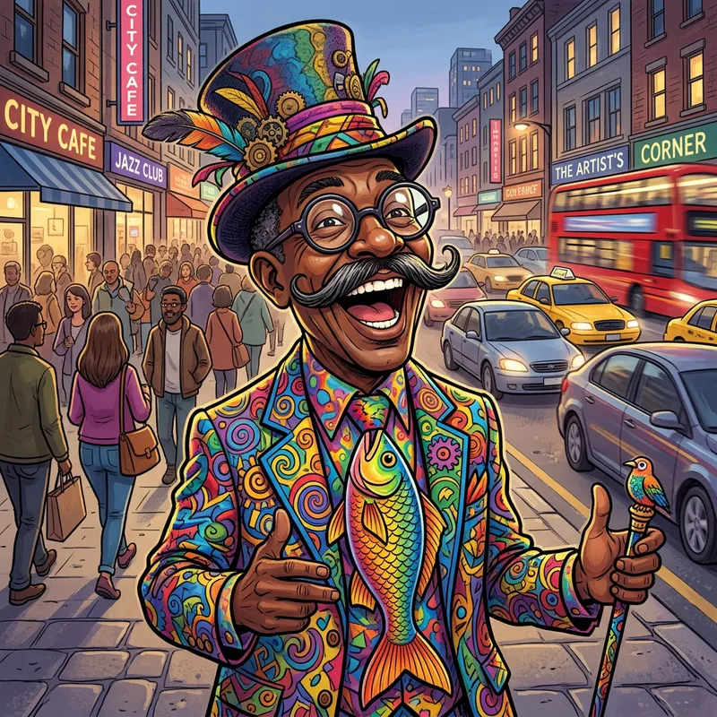 Middle-Aged Caricature with Comical Mustache