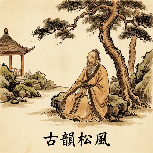 Tranquil Elderly Asian Man in Traditional Robes | Wise Sage in Serene Garden