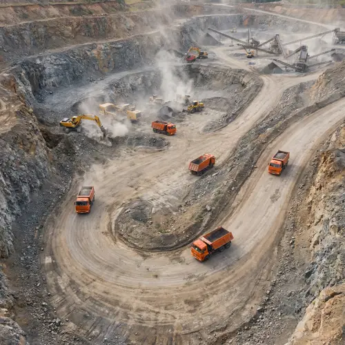 Dynamic Quarry Scene with Kamaz Truck - Aerial View