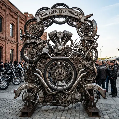 Creative Metal Biker Installation | Recycled Motorcycle Art