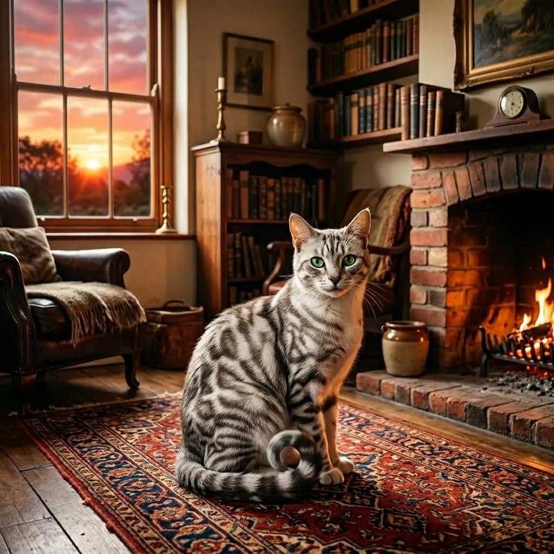 Exotic Ash Grey Cat on Oriental Rug Exotic Ash Grey Cat on Oriental Rug