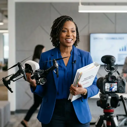 Confident Black Lady with Drone and File | Professional Tech Expert