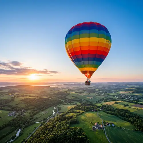 Vivid Hot Air Balloon Floating in Clear Blue Sky