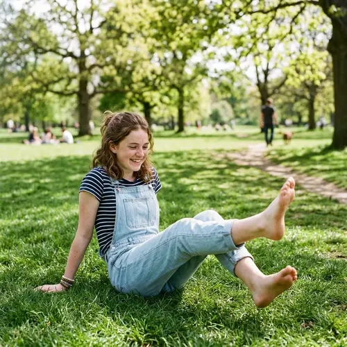 Freckled Teenage Girl Playfully Kicking Bare Feet | Website Name