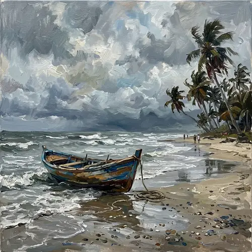Beach Impressionist Painting - Cloudy Day Scene