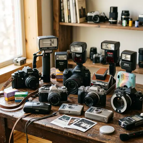 Vintage and Modern Photographic Cameras with Flash | Photography Enthusiasts