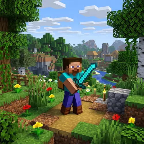 Minecraft Character with Sword - Epic Gaming Experience