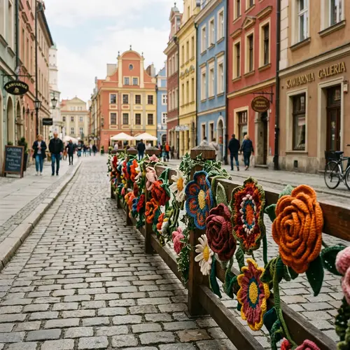 Large Knitted Flowers on Poznan Streets | Kodak Portra Aesthetic