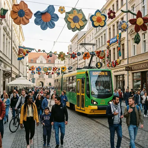 Big Knitted Flowers in Poznan: A Vibrant Display