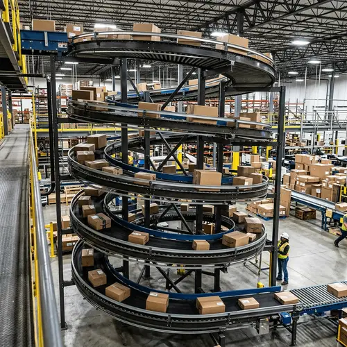 Conveyor Belt Moving Downward in Spiral Motion