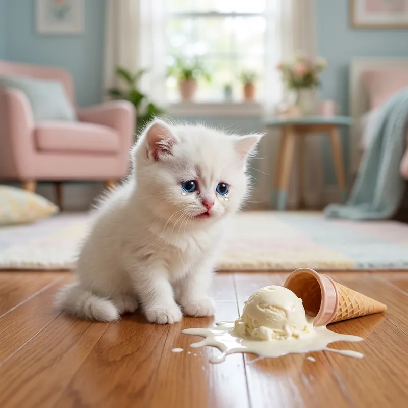Sad Kitten Tearfully Watching Ice Cream Melt | Heartbreaking Scene