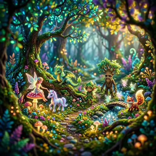 Mystical Forest with Magical Creatures: Vibrant & Enchanting