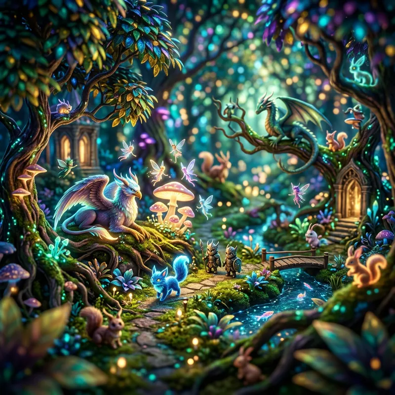 Enchanting Mystical Forest with Fantasy Creatures