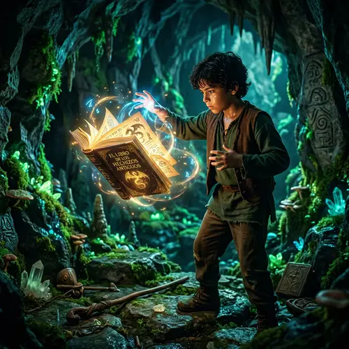 Magical Adventure: Hispanic Boy in Enchanted Cave