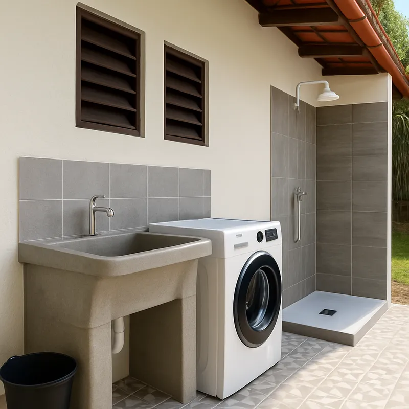 Laundry Room Renovation with Concrete Sink & Shower