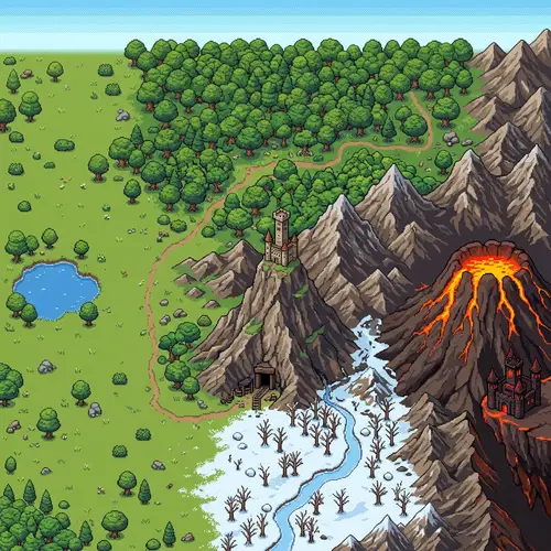 Pixel Art Landscape: Top-Down Adventure View