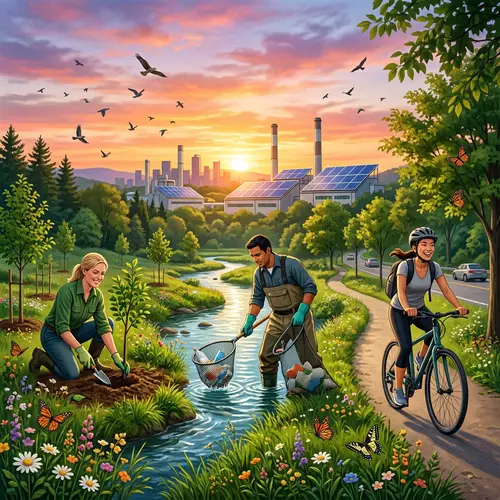 Green Actions for a Cleaner World: Planting, Cleaning, Cycling