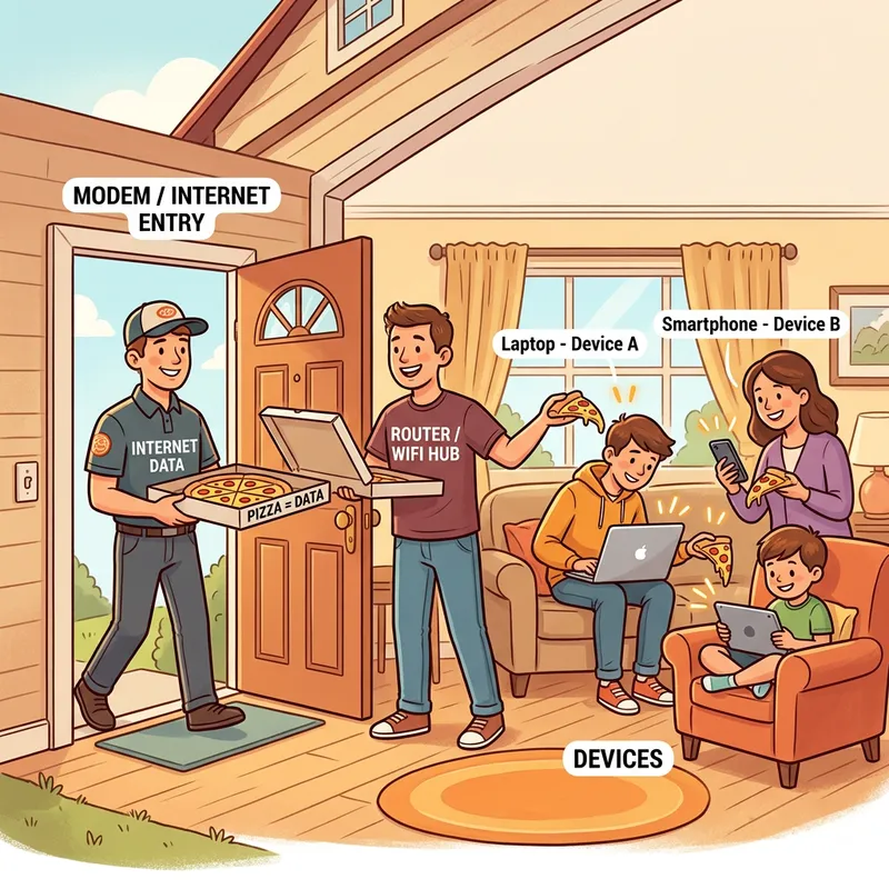 Pizza Delivery Internet Connection Analogy: Modem and Router Explained