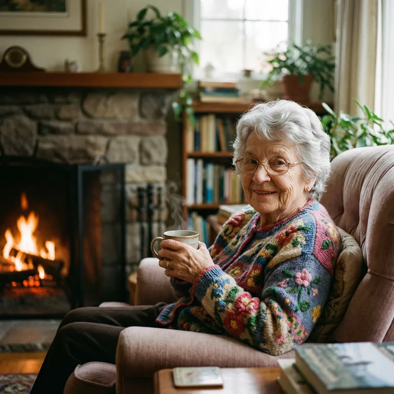 Captivating Elderly Caucasian Woman in Cozy Setting
