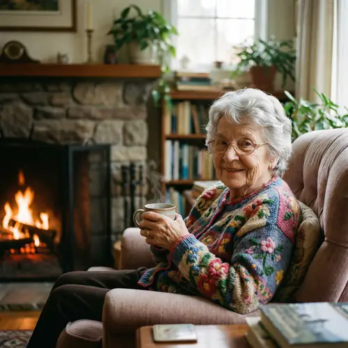 Elderly Caucasian Woman with Kind Smile and Silver Hair