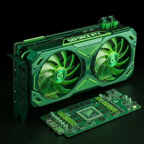Green Graphics Video Card on Black Background