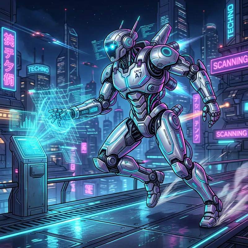 Advanced Futuristic Robot with Built-In Scanner | Digital Artwork Advanced Futuristic Robot with Built-In Scanner | Digital Artwork