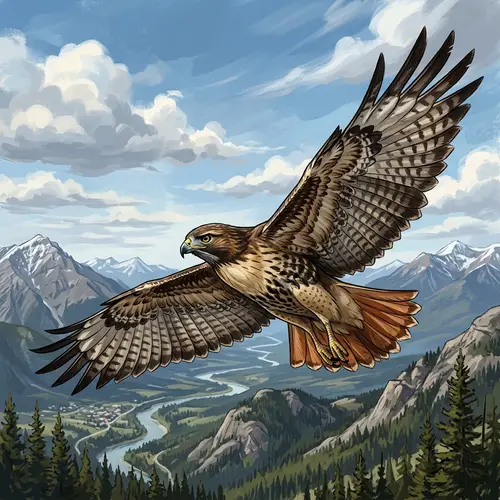 Majestic Hawk Illustration with Wings Spread