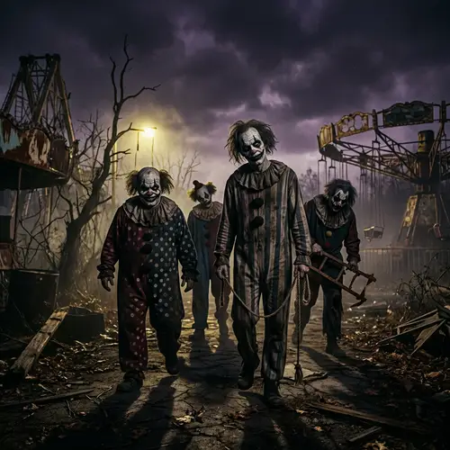 Dark Clowns: Unsettling Nightmarish Landscape