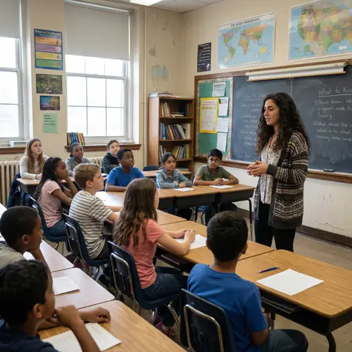 Young Hispanic Teacher Inspiring Middle School Students