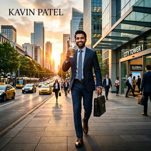 Jubilant South Asian Professional Embracing Morning Energy