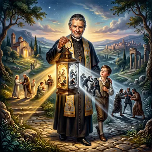 Reimagined Historical Figure Holding Lantern - Virtuous vs Sinful Disciples