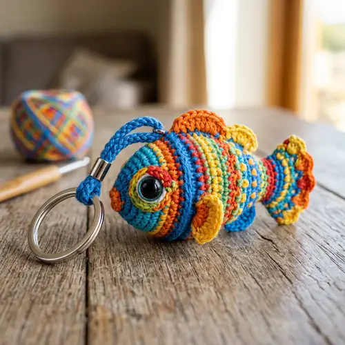 Colorful Crocheted Patoti Fish Keychain - Handmade Craft