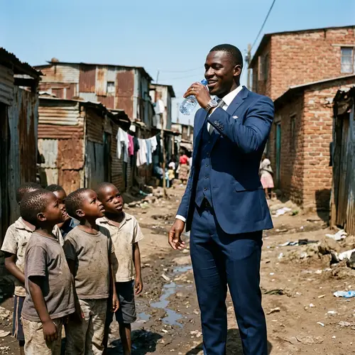Male Football Player Drinking Water Among African Children