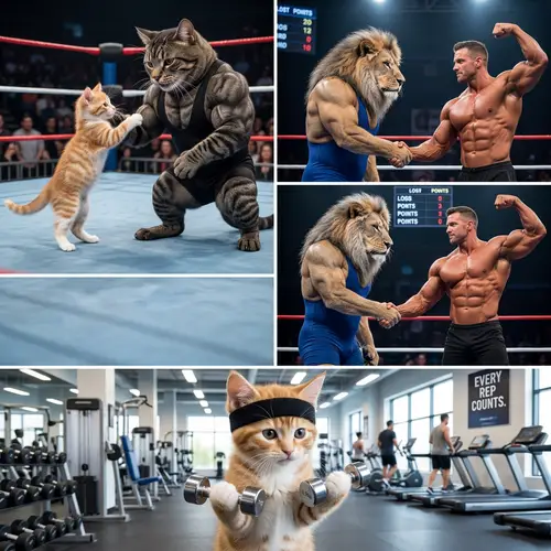 Playful Cat Wrestling: Fitness Journey Begins