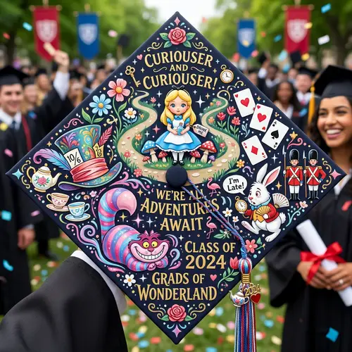 Alice in Wonderland Themed Graduation Cap Design
