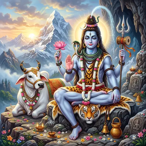 Lord Shiva: Ancient Hindu Deity with Trident and Crescent Moon