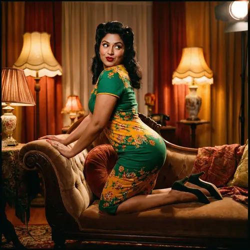 Vintage Pin-Up Art Seductress with Hourglass Figure