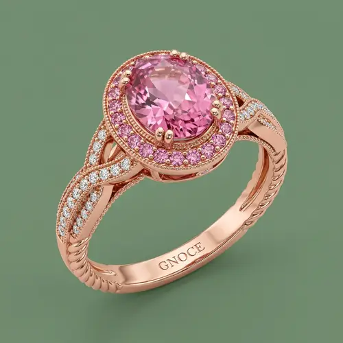 Exquisite Rose Gold Pink Gemstone Ring