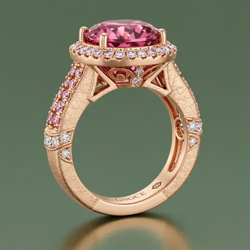 Exquisite Rose Gold Pink Gemstone Ring