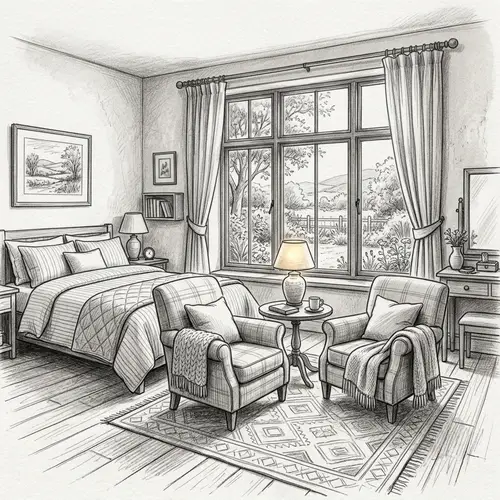 Charming Guest Bedroom Pencil Drawing