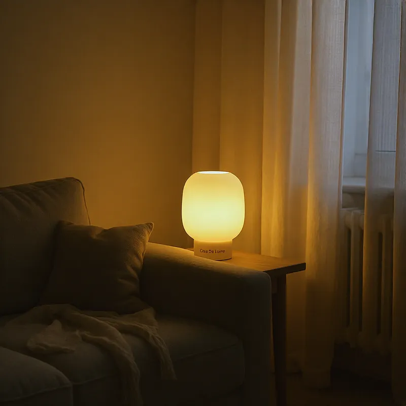 Cozy Living Room with Casa de Lume Lamp