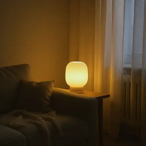 Cozy Living Room with Casa de Lume Lamp